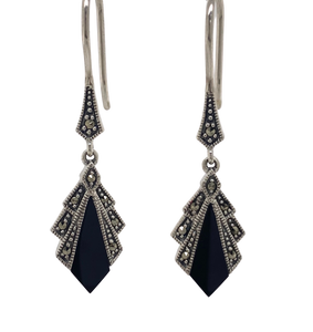 Sterling Silver Marcasite and Onyx Earrings AM43-272