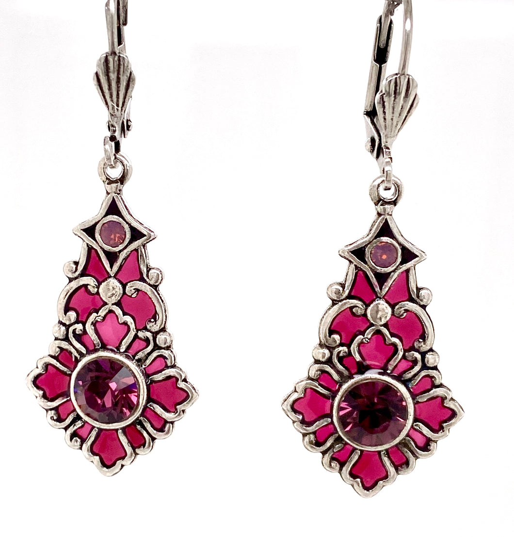 Au Bout Des Reves 'Curieuse' Raspberry French Enamel Earrings 18169-11