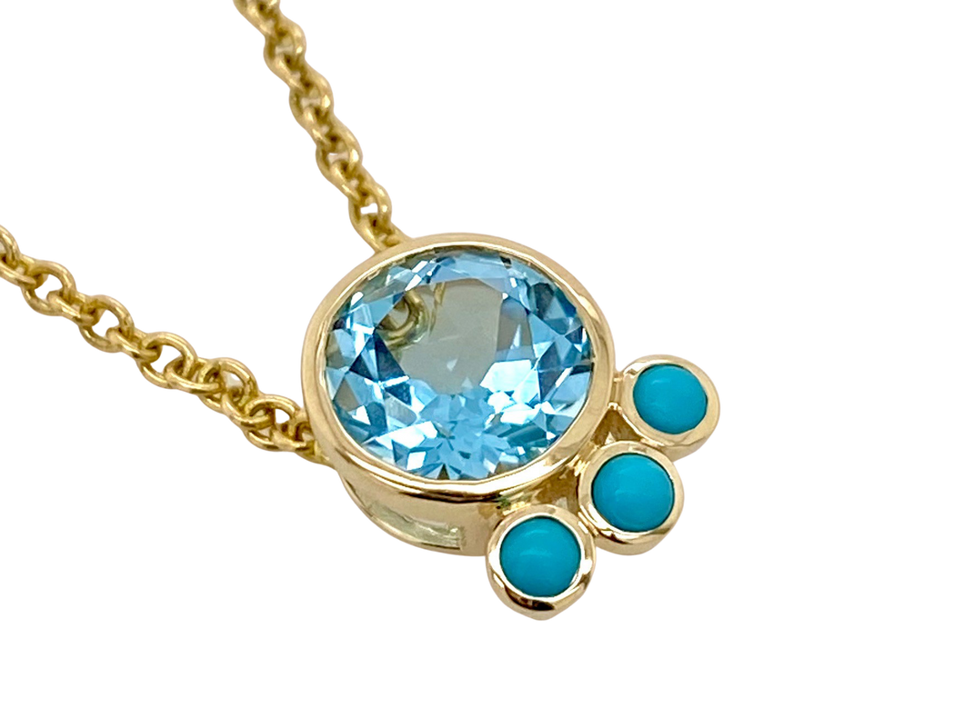 9ct Gold Blue Topaz and Turquoise Pendant/Slider