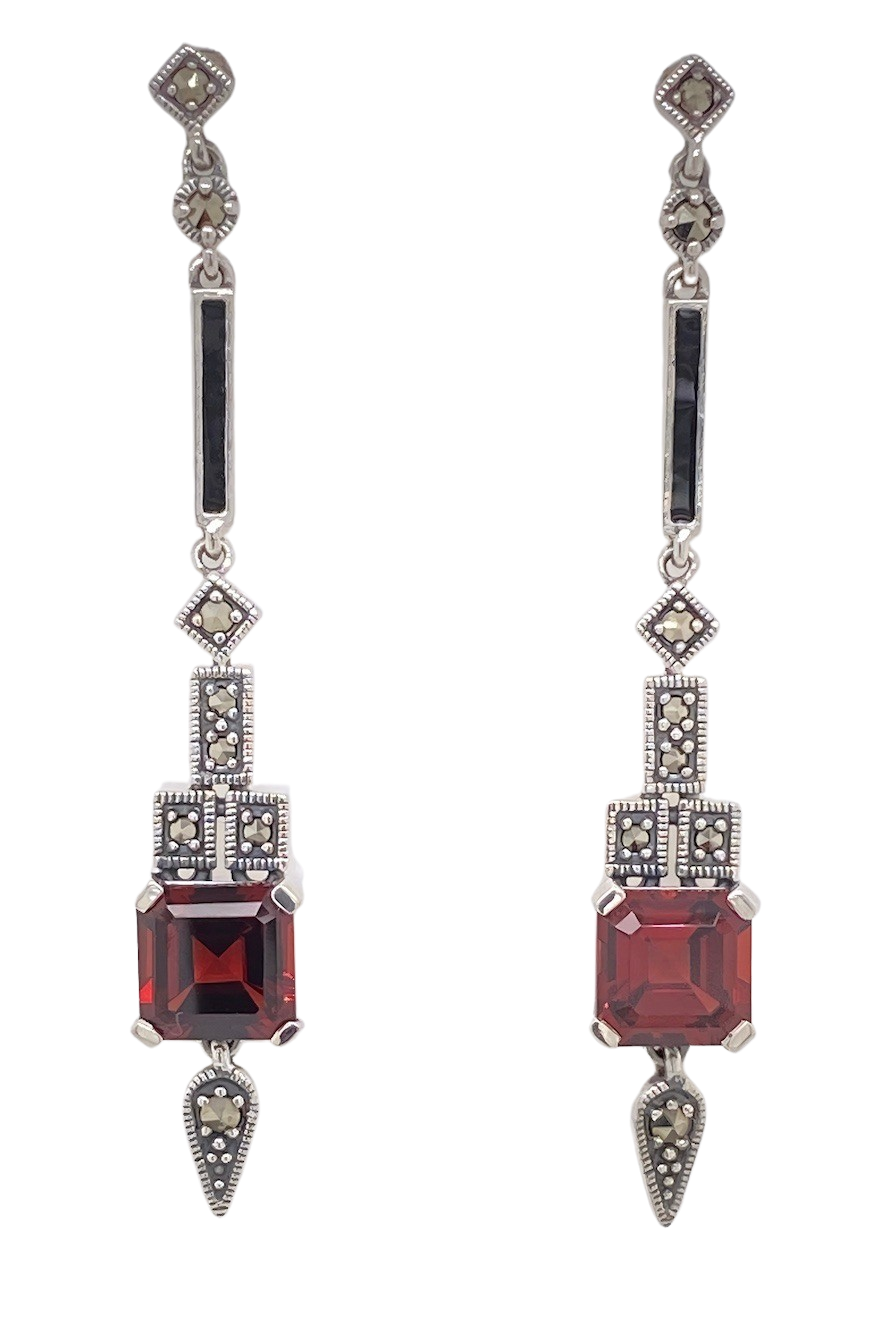 Sterling Silver Marcasite and Garnet Earrings. 43-344G