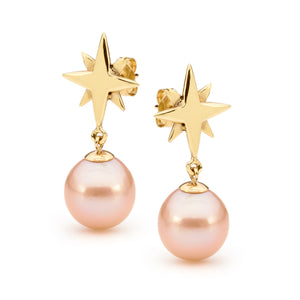 9ct Gold Pearl Star Earrings J474