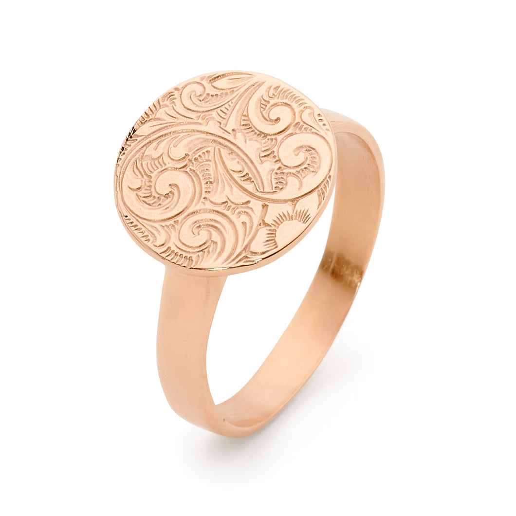 9ct Gold Engraved Penny Ring J485