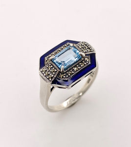 Sterling Silver Marcasite Enamel and Gemstone Ring. AM18-159