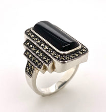 Load image into Gallery viewer, Sterling Silver Onyx and Marcasite Rings. 18-188ON
