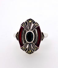 Load image into Gallery viewer, Sterling silver Marcasite Enamel and Gemstone Ring. A18-158
