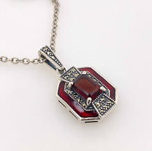 Load image into Gallery viewer, Sterling Silver Marcasite and Gemstone Pendant with Chain AM72-769
