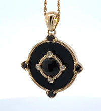 Load and play video in Gallery viewer, 9ct Yellow Gold Onyx and Diamond Pendant L3
