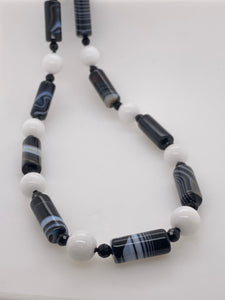 Sterling Silver Black and White Gemstone Necklace