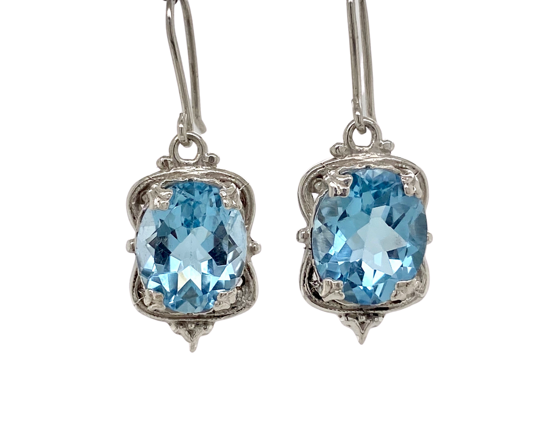 Sterling Silver Blue Topaz 'Victorian' Earrings. (short) J359SBT