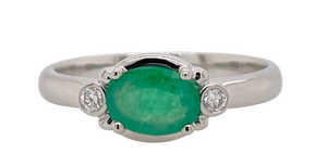 9ct White Gold Emerald and Diamond Ring M606