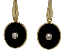Load image into Gallery viewer, 9ct Yellow Gold Oval Onyx and Diamond Earrings.
