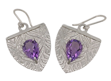 Load image into Gallery viewer, Sterling Silver Amethyst Medieval Shield Earrings. J476SA
