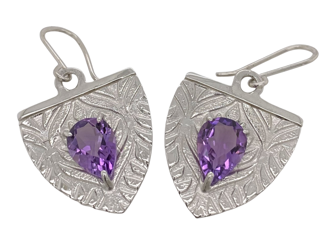 Sterling Silver Amethyst Medieval Shield Earrings. J476SA