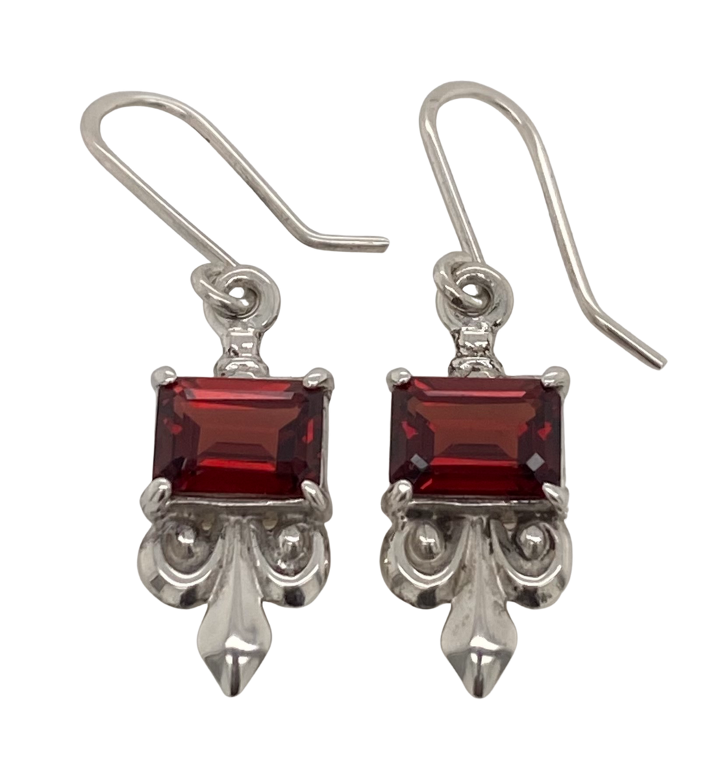 Sterling Silver Garnet Fleur De Lis Earrings Jeeba Jewellery