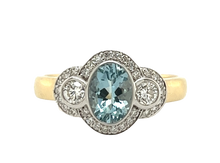 Load image into Gallery viewer, 9ct Gold Aquamarine and Diamond Ring. M.M1776
