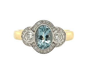 9ct Gold Aquamarine and Diamond Ring. M.M1776