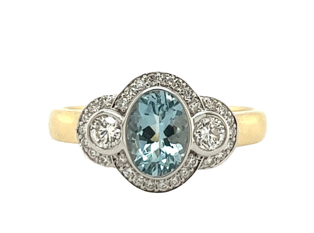 9ct Gold Aquamarine and Diamond Ring. M.M1776