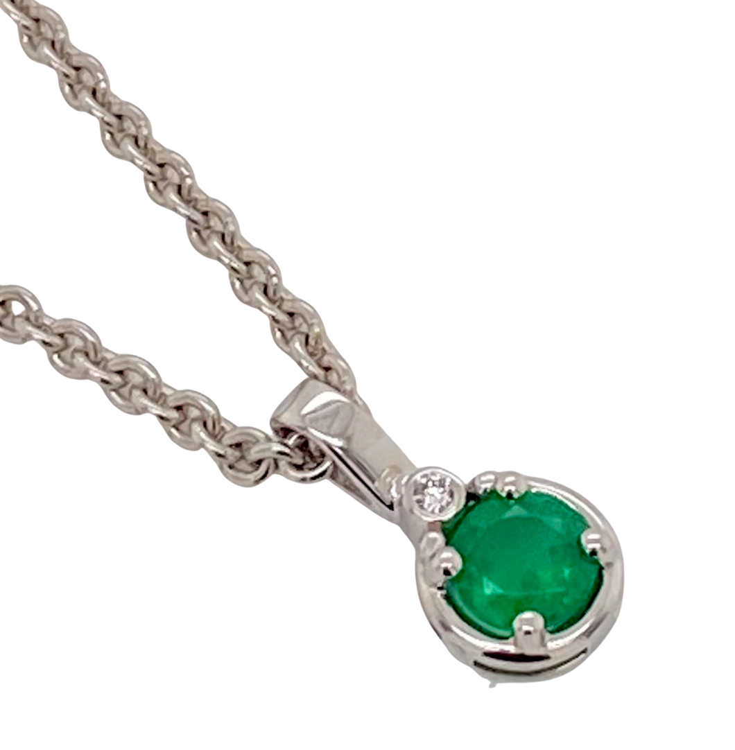 9ct White Gold Emerald and Diamond Pendant. P495WE