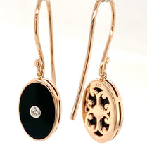 Load image into Gallery viewer, 9ct Rose Gold Oval Onyx and Diamond Earrings MM - E746
