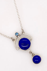 Sterling Silver Lapis Lazuli and Blue Topaz Plymouth Necklace.