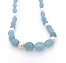 Load image into Gallery viewer, Aquamarine and Fresh Water Pearl Necklace. JNGP04
