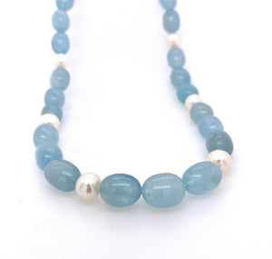 Aquamarine and Fresh Water Pearl Necklace. JNGP04