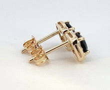 Load image into Gallery viewer, 9ct Yellow Gold Black Sapphire and Diamond Studs. E472
