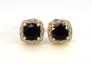 9ct Yellow Gold Black Sapphire and Diamond Studs. E472