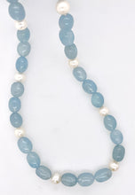 Load image into Gallery viewer, Aquamarine and Fresh Water Pearl Necklace. JNGP04
