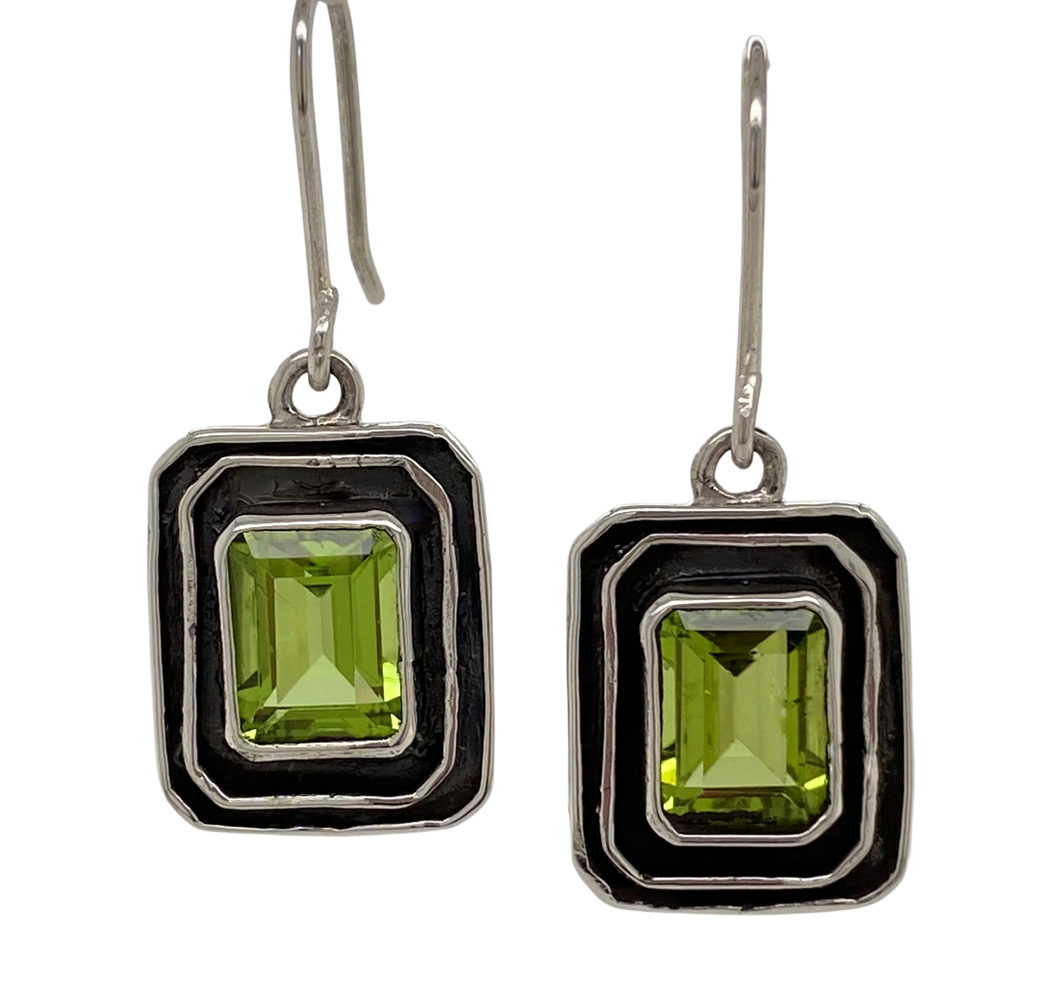 Sterling Silver Peridot Rectangle Bronwyn Earrings J441