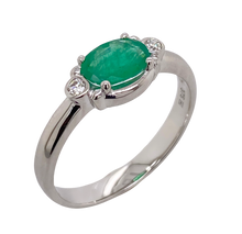 Load image into Gallery viewer, 9ct White Gold Emerald and Diamond Ring M606
