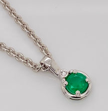 Load image into Gallery viewer, 9ct White Gold Emerald and Diamond Pendant. P495WE
