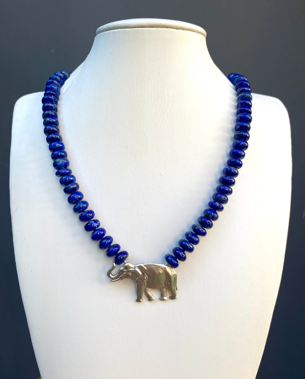 Sterling Silver Lapis Lazuli Elephant Necklace.