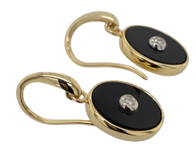 Load image into Gallery viewer, 9ct Yellow Gold Oval Onyx and Diamond Earrings.
