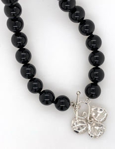 Sterling Silver Onyx Clover Necklace