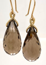 Load image into Gallery viewer, 9ct Gold Smokey Quartz Twist Earrings
