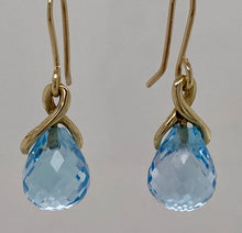 Load image into Gallery viewer, 9ct Gold Blue Topaz Twist Earrings.
