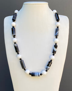 Sterling Silver Black and White Gemstone Necklace