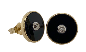 9ct Yellow Gold Onyx and Diamond Studs.