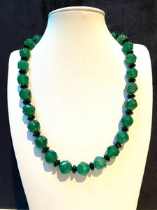 Sterling Silver green Agate and Onyx Necklace.