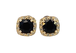 9ct Yellow Gold Black Sapphire and Diamond Studs. E472