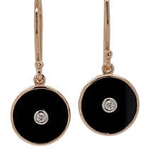 Load image into Gallery viewer, 9ct Rose Gold Round Onyx and Diamond Earrings MM - E724
