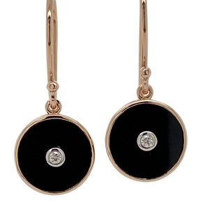 9ct Rose Gold Round Onyx and Diamond Earrings MM - E724