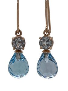 9ct Rose Gold Aquamarine and Blue Topaz Earrings