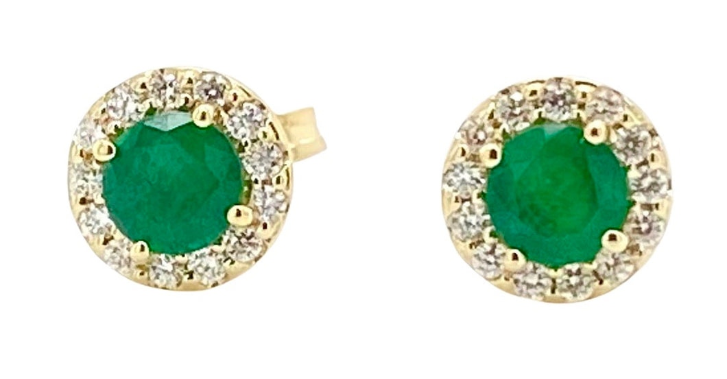 9ct Yellow Gold Emerald and Diamond Halo Studs E475