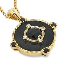 Load image into Gallery viewer, 9ct Yellow Gold Onyx and Diamond Pendant L3
