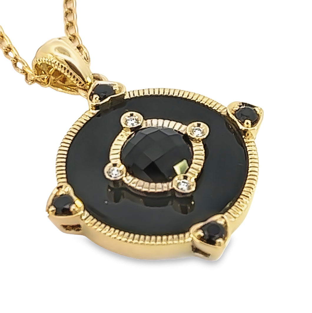 9ct Yellow Gold Onyx and Diamond Pendant L3