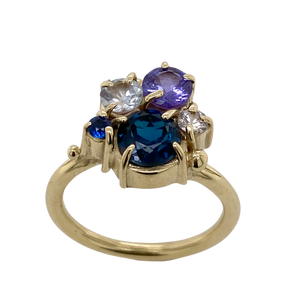 9ct Yellow Gold Blue Gemstone Cluster Ring.